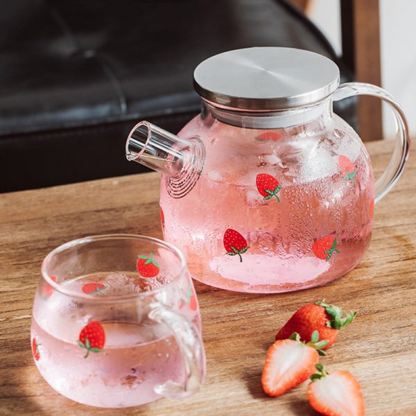 Strawberry Heat-Resistant Glass Teapot & Cup Collection