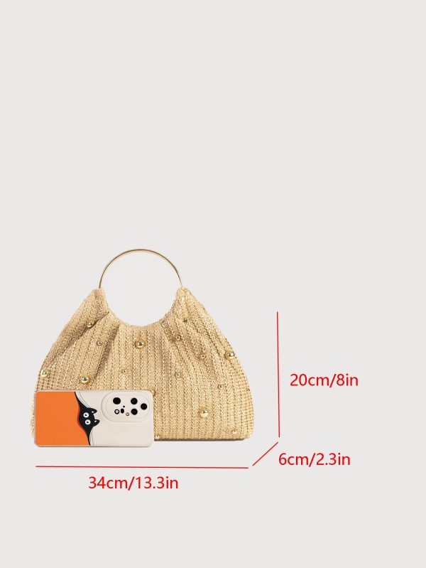 Women's Fashion Solid Color Straw Woven Handbag