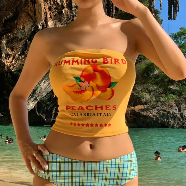 Women's Sexy Slim-fit Backless Tube Top Summer Fruit And Letter Print Tube Top