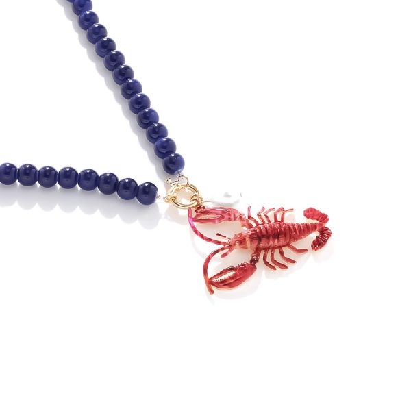 Handmade Beaded Oil Dripping Lobster Pendant Necklace