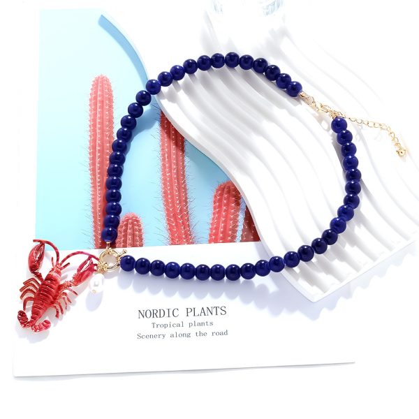 Handmade Beaded Oil Dripping Lobster Pendant Necklace