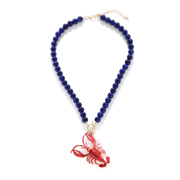 Handmade Beaded Oil Dripping Lobster Pendant Necklace