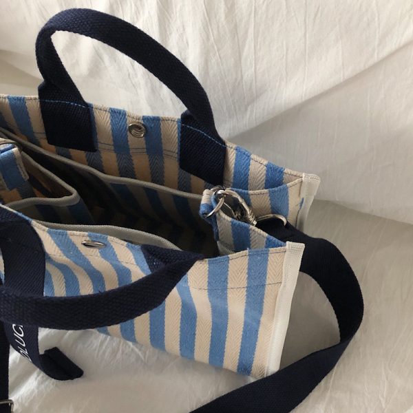 Hand-held Diagonal Small Bag, Ins Bag, Stripe, One-shoulder Canvas Bag, Female Bag