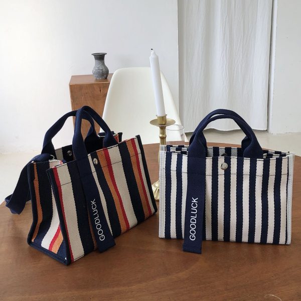 Hand-held Diagonal Small Bag, Ins Bag, Stripe, One-shoulder Canvas Bag, Female Bag