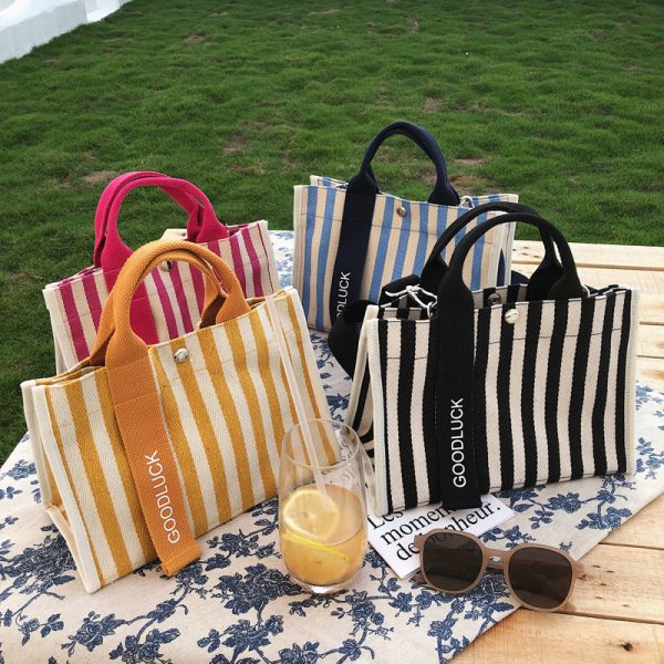 Hand-held Diagonal Small Bag, Ins Bag, Stripe, One-shoulder Canvas Bag, Female Bag