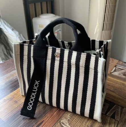 Hand-held Diagonal Small Bag, Ins Bag, Stripe, One-shoulder Canvas Bag, Female Bag