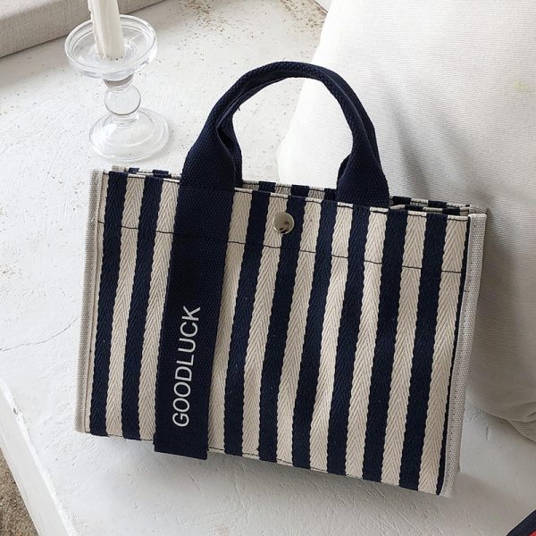 Hand-held Diagonal Small Bag, Ins Bag, Stripe, One-shoulder Canvas Bag, Female Bag
