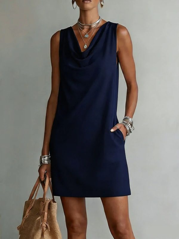 Sleeveless Draped Neck Slim Fit Mini Summer Dress