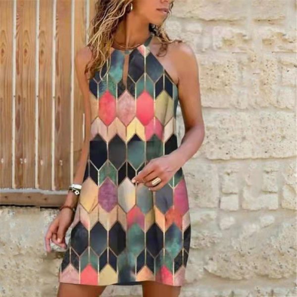 Summer Halter Neck Printed Mini Dress