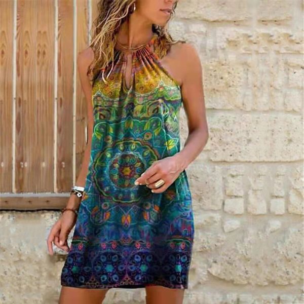 Summer Halter Neck Printed Mini Dress
