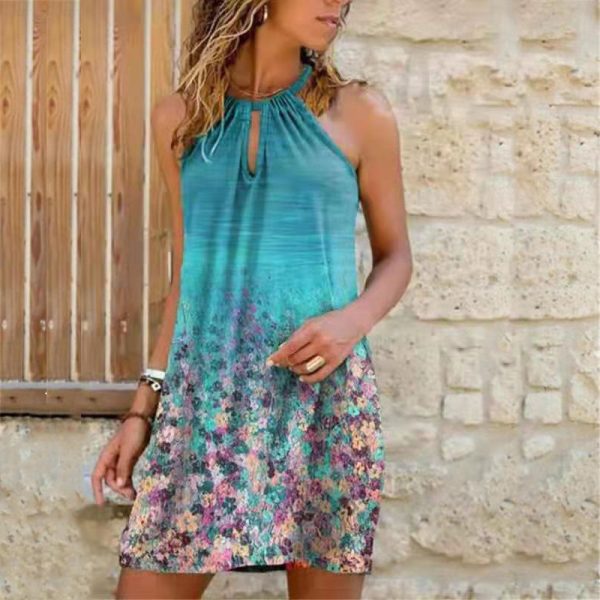 Summer Halter Neck Printed Mini Dress