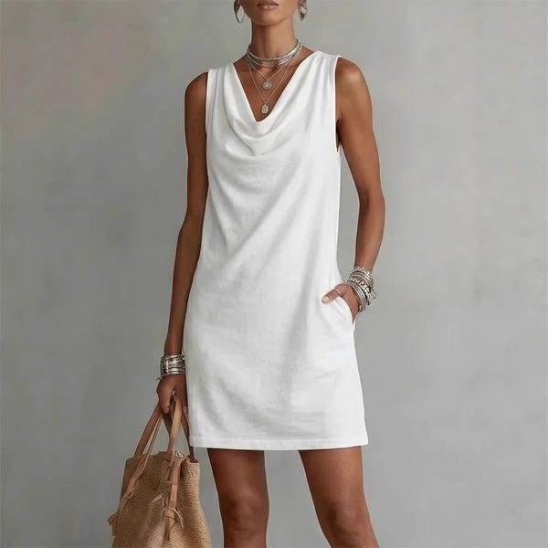 Sleeveless Draped Neck Slim Fit Mini Summer Dress