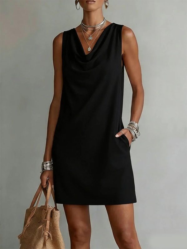 Sleeveless Draped Neck Slim Fit Mini Summer Dress
