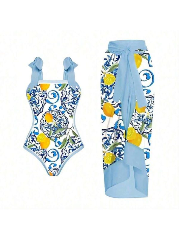 Lemon Printing Swimsuit Dress Suit Women