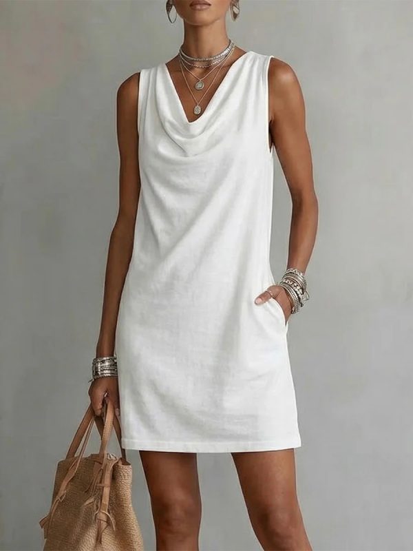 Sleeveless Draped Neck Slim Fit Mini Summer Dress
