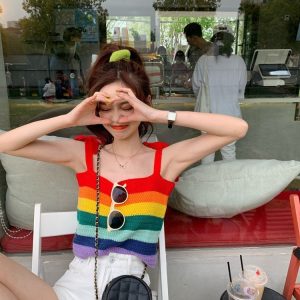 Rainbow-striped Camisole Tank Top