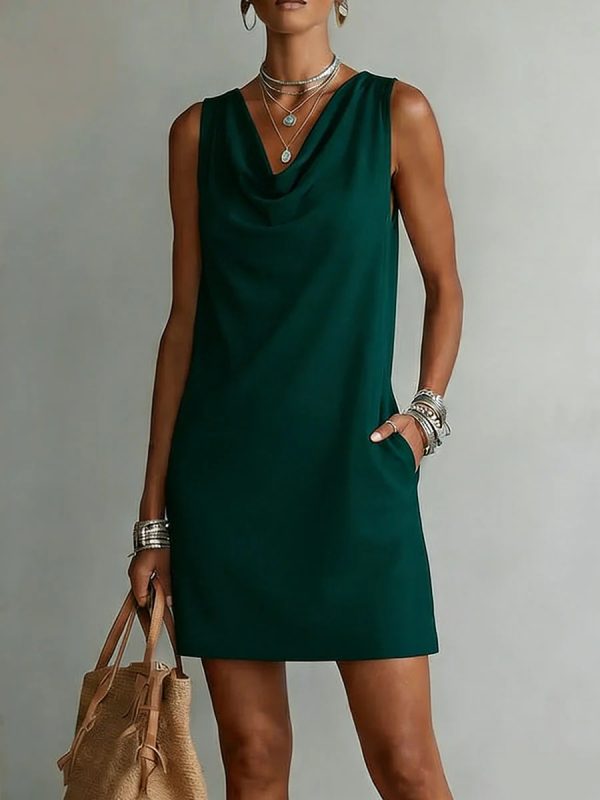 Sleeveless Draped Neck Slim Fit Mini Summer Dress
