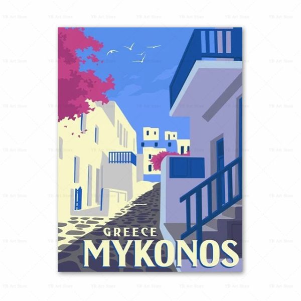 Spain Amalfi Coast Santorini French Riviera Italy Vintage Travel Canvas Painting