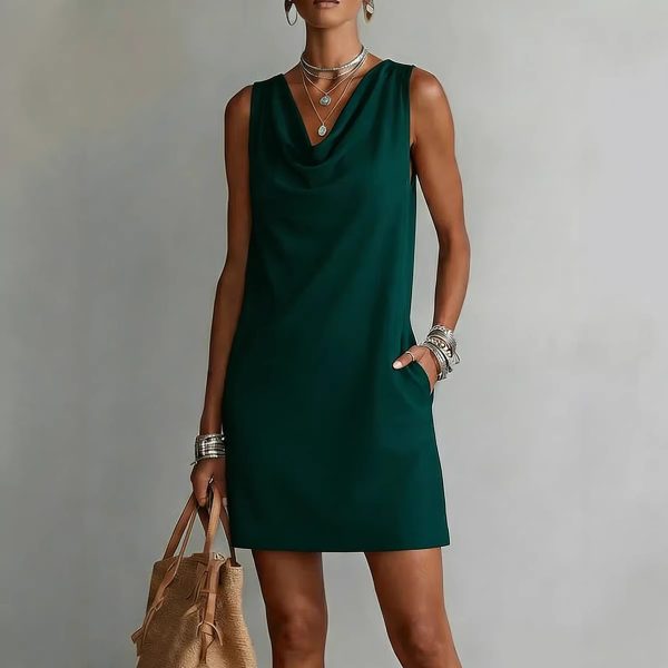 Sleeveless Draped Neck Slim Fit Mini Summer Dress