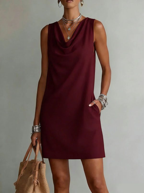 Sleeveless Draped Neck Slim Fit Mini Summer Dress