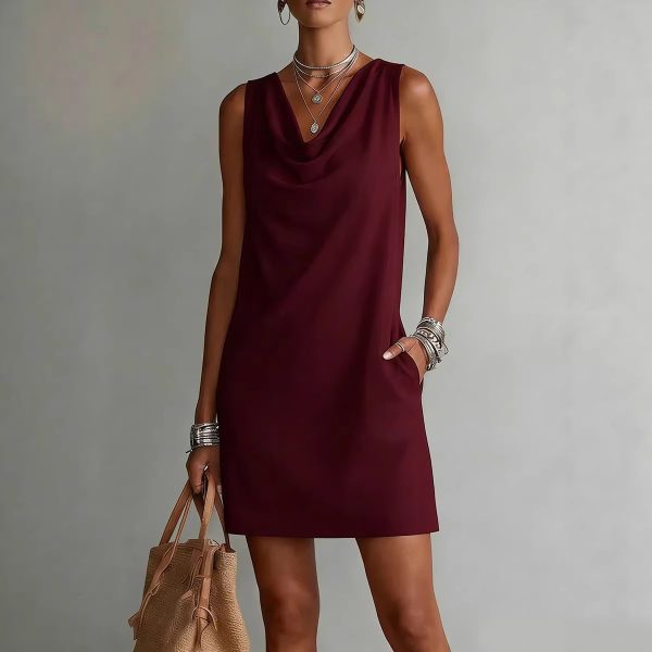 Sleeveless Draped Neck Slim Fit Mini Summer Dress