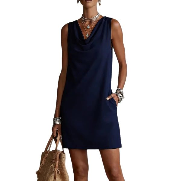 Sleeveless Draped Neck Slim Fit Mini Summer Dress