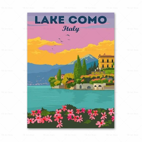 Spain Amalfi Coast Santorini French Riviera Italy Vintage Travel Canvas Painting