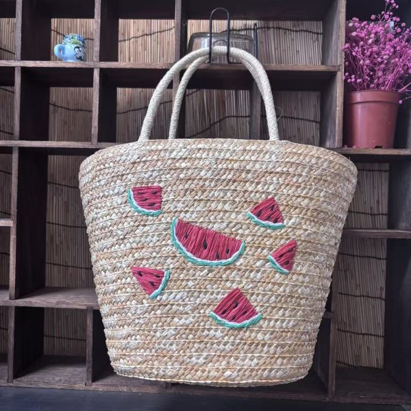 Embroidered Straw Woven Beach Bag