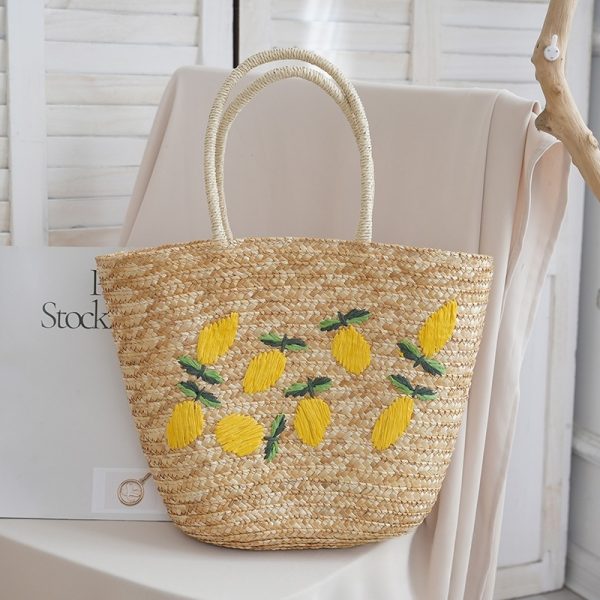 Embroidered Straw Woven Beach Bag