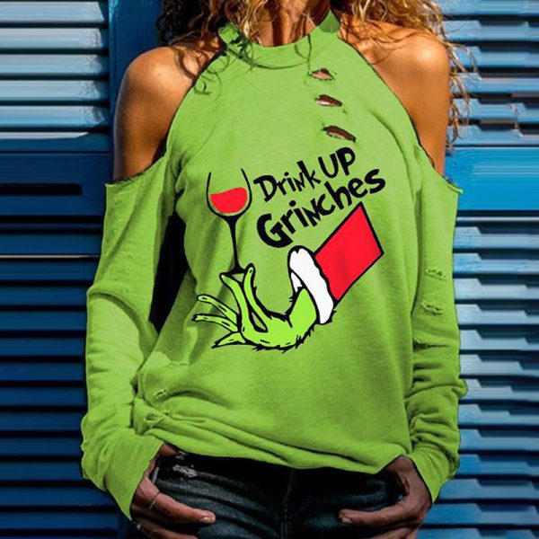 Grinch-Inspired Christmas Cold Shoulder Sweatshirt