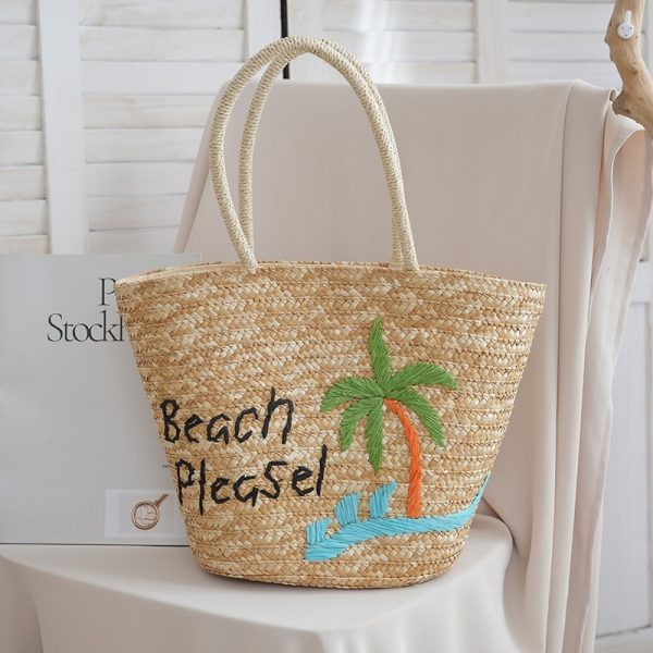 Embroidered Straw Woven Beach Bag