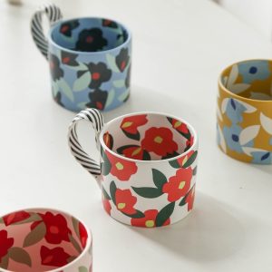 Flower Large Capacity Ceramic Water Cup Mug