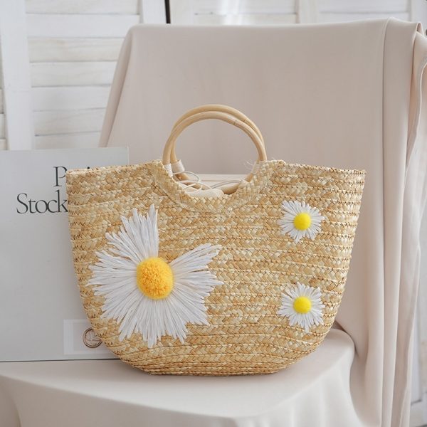 Embroidered Straw Woven Beach Bag