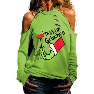 Grinch-Inspired Christmas Cold Shoulder Sweatshirt