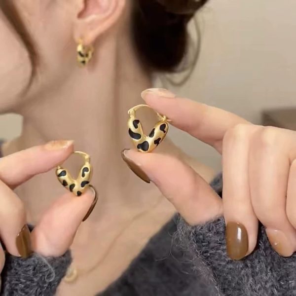 Leopard Print Heart Ear Clips