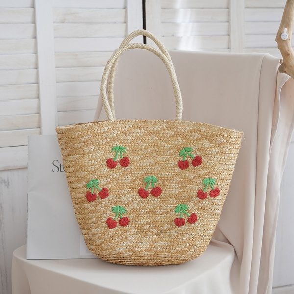 Embroidered Straw Woven Beach Bag