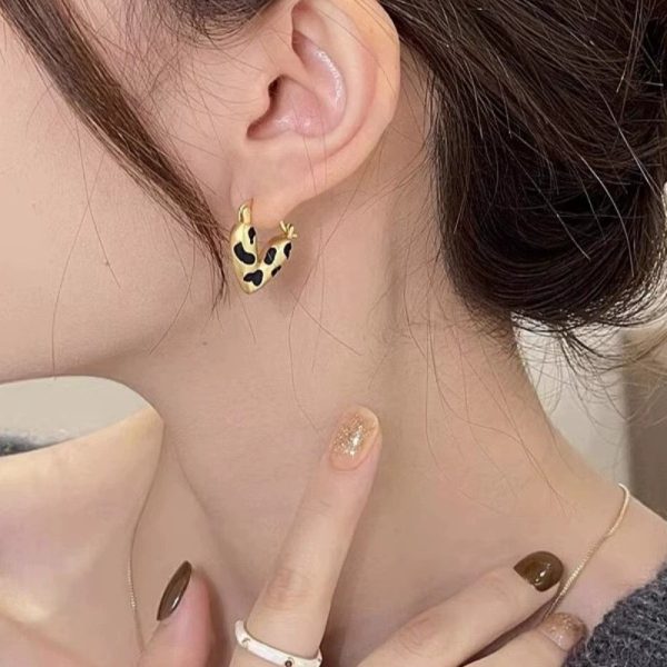 Leopard Print Heart Ear Clips