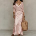 V-Neck Sweater & Satin Dress Set