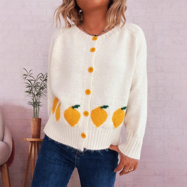 Lemon Jacquard Button Sweater