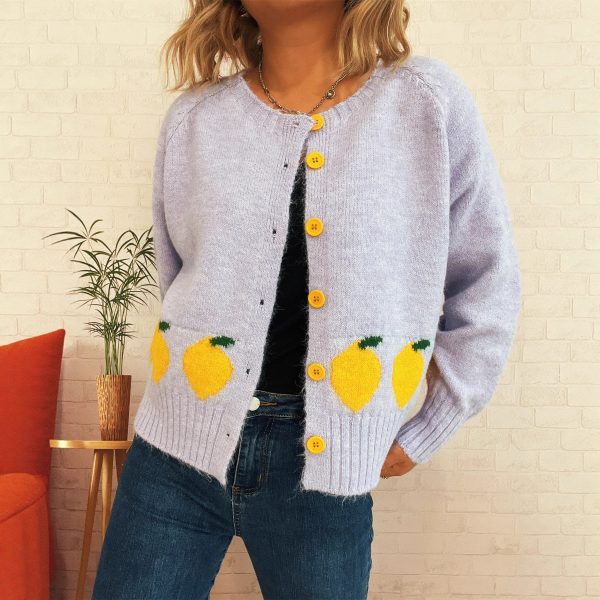 Lemon Jacquard Button Sweater