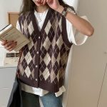 Argyle Sweater Vest Cardigan