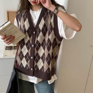 Argyle Sweater Vest Cardigan