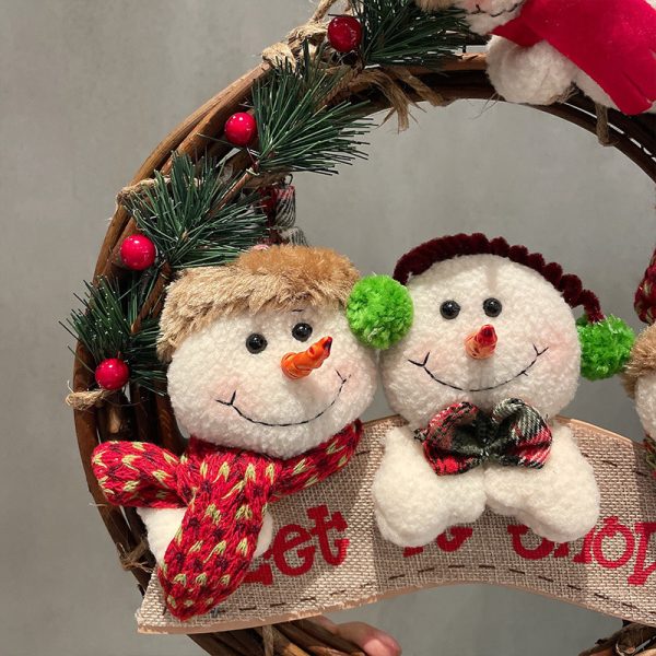 Christmas Rattan Wreath – Santa, Snowman & Elk Door Hanger