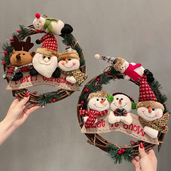 Christmas Rattan Wreath – Santa, Snowman & Elk Door Hanger