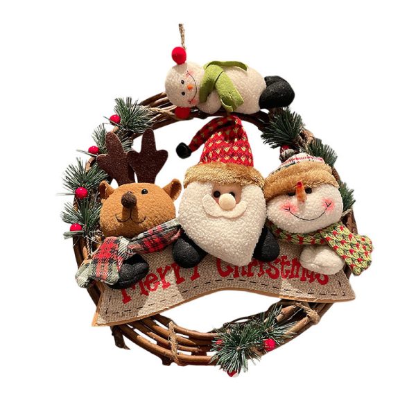 Christmas Rattan Wreath – Santa, Snowman & Elk Door Hanger