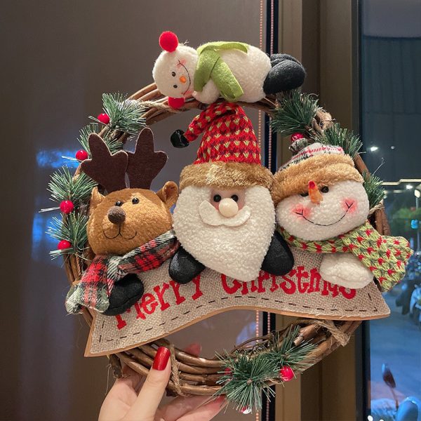 Christmas Rattan Wreath – Santa, Snowman & Elk Door Hanger
