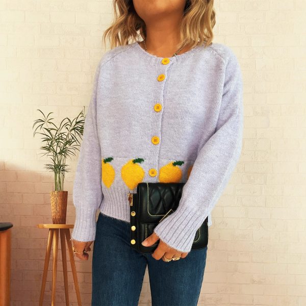 Lemon Jacquard Button Sweater