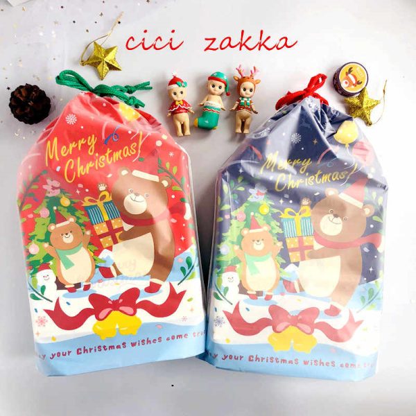 Christmas Drawstring Gift Bags β Bear Design, Set of 5