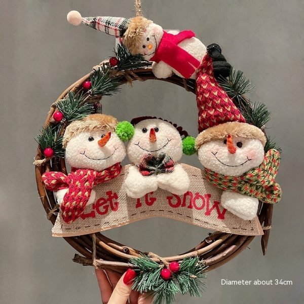 Christmas Rattan Wreath – Santa, Snowman & Elk Door Hanger