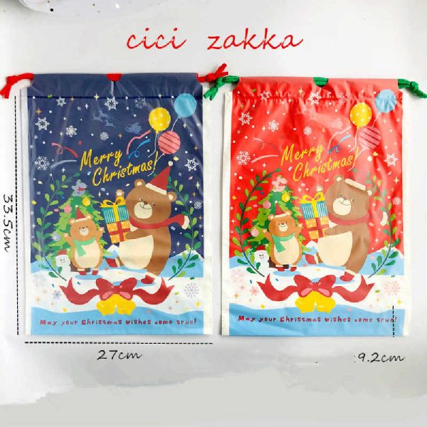 Christmas Drawstring Gift Bags β Bear Design, Set of 5